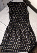 Vince Camuto Jacquard Black & Gold FOIL U-Neck Bateau  Dress Womens Sz 4 AMAZING