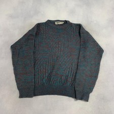 Vintage Abstract Knitted Jumper Patterned Grandad Chunky Knit Sweater Men's M