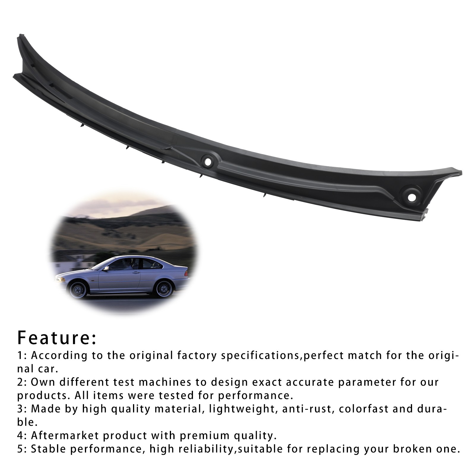 Windshield Wiper Cover Vent Cowl Grille Panel For BMW 3 SERIES E46 COUPE