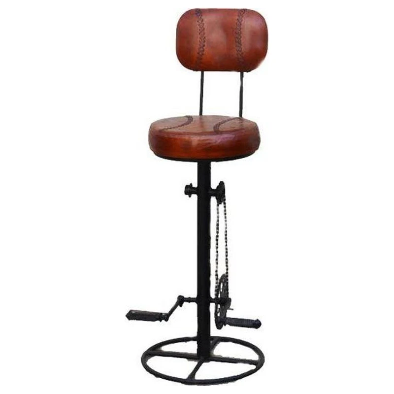 Sgabello Bar in Metallo e Cuoio con Pedali 45x46x118 cm Industrial Vintage Bar