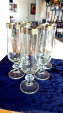 Fünf Sekt Gläser - MURANO MEDICI - Platinrand - dekorativ - Höhe 15,5 cm