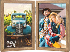 AEVETE 4X6 Picture Frames Double Hinged Wood Folding Photo Frames Vertical with