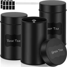 Tanlade 3 Pcs Tea Tin Canister Metal Round Can with Airtight Lid Double black 