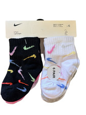Toddler Girls NWT NIKE Socks Ankle 6prs Swooshfetti Pink Black Lightwt Ages 2-4