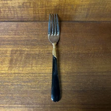 Yamazaki 18/8 Stainless LINDI Black Handle GOLD Accent Dinner Fork FREE SHIPPING