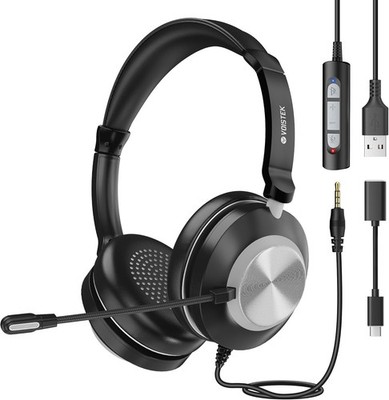Voistek USB Headset mit Mikrofon für Laptop/PC, kabelgebunden On Ear Computer Kopfhörer