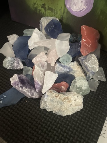 Mixed Raw Crystals & Slag Glass Lot - Amethyst Rose Quartz Crafters Treasure