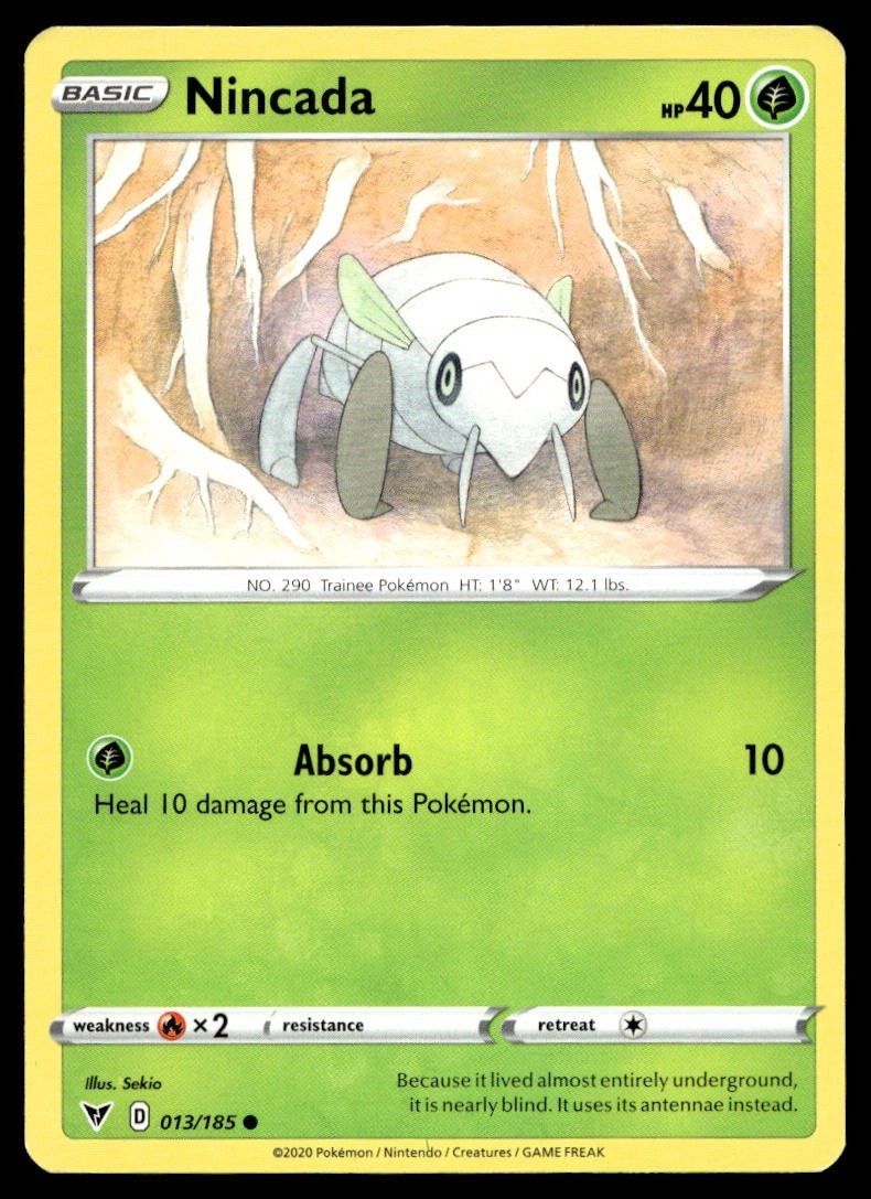 Nincada 13/185 Pokemon Card Vivid Voltage Common 40 HP Lightly Played H29