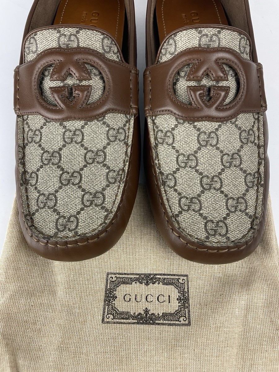 Gucci 730148 GG Brown Leather Driver Loafer Men's Size 9/US 9.5 | eBay