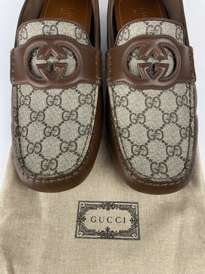 Gucci 730148 GG Brown Leather Driver Loafer Men's Size 9/US 9.5 | eBay