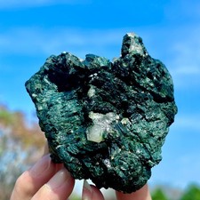 439G Natural Black-Green Tourmaline with Clear Crystal Gem Mineral Specimen