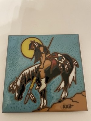 EARTHTONES TILE 1995 END OF THE TRAIL 6 AMERICAN INDIAN ON HORSEBACK SIGNED KRIT