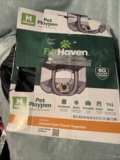 FurHaven Medium Portable Mesh Playpen Up Enclosure For Dogs & Cats, Black & Grey