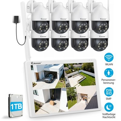 JENNOV 10''Monitor WLAN Überwachungskamera Set Außen PTZ Kamera 2-Audio 1TB