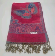 Colorful Pink Butterfly Print 100% Pashmina Cashmere Scarf Shawl 72x27