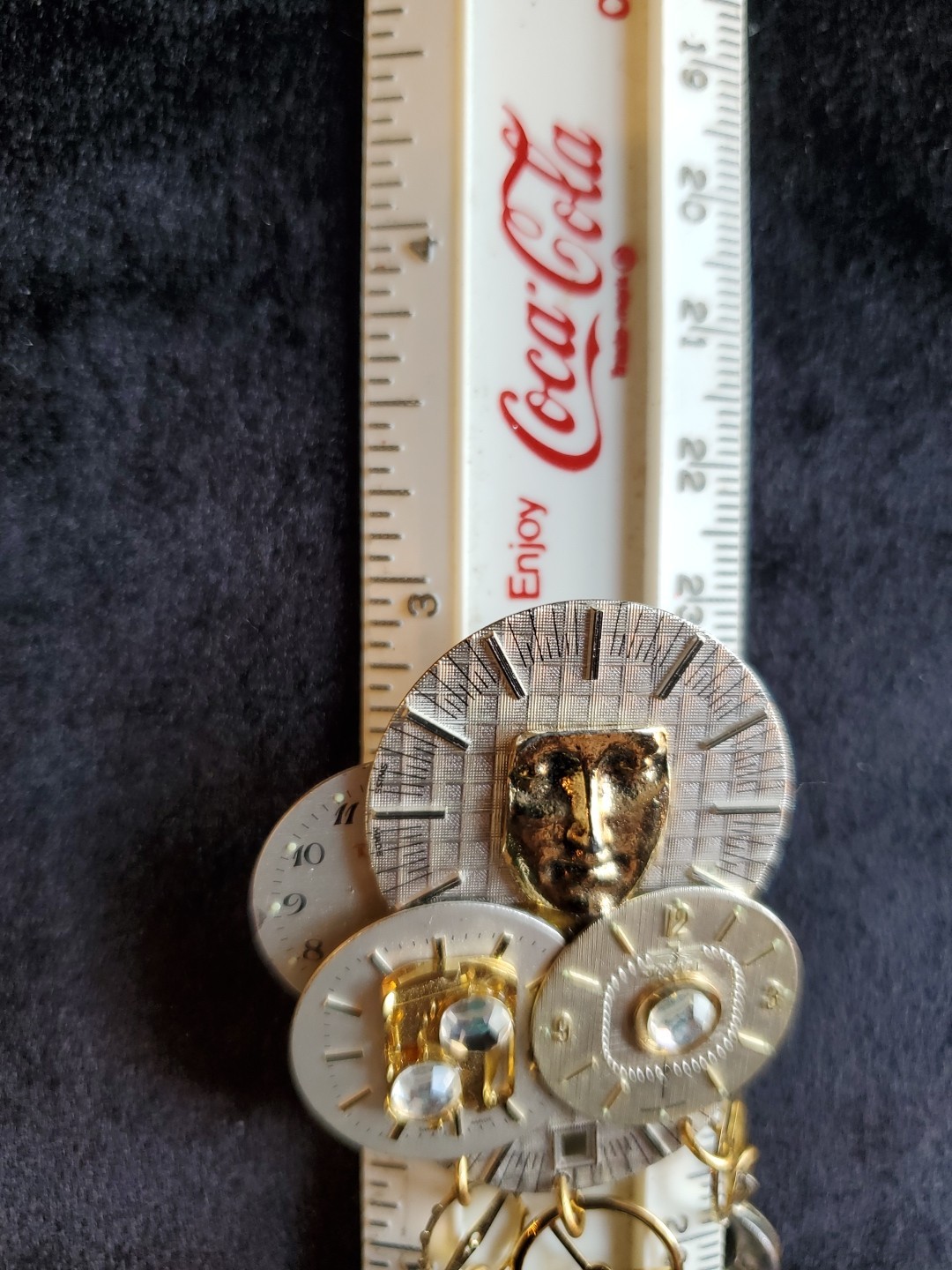 Steampunk Clock Clockwork Brooch Pin, GoldTone 3"… - image 6