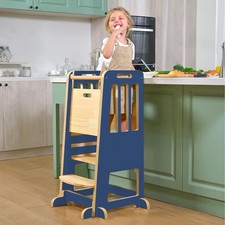 Adjustable Toddler Learning Tower 3-Height Wooden Anti-Tilt Anti-Slip Helper St