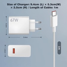67W fast charger power supply 6A USB-C cable for Xiaomi Redmi