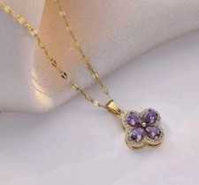 Gold Amethyst Flower Necklace Gold Silver Plated Valentine Gift Women for Her UK