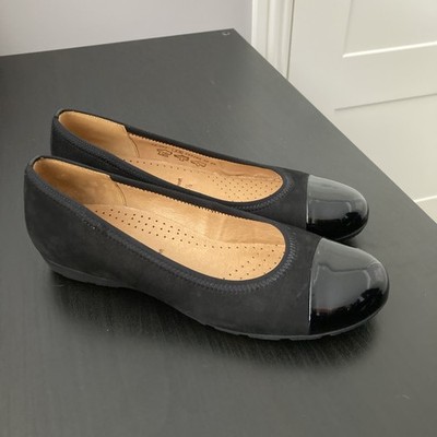 Gabor flache Schuhe Damen Frauen schwarz Wildleder Slipper Ballerinas UK 4,5