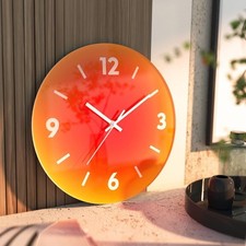 Glass Wall Clock - Orange - Silent - Modern Decorative - 12 inch - Quiet- New