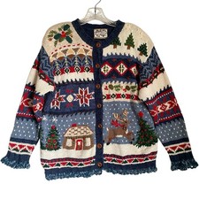 Vintage Heirloom Collectibles Cardigan Women M Multicolor Novelty Christmas