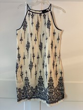 Just Taylor Blue/White Embroidered Sleeveless Dress sz 12 Grecian Summer Resort