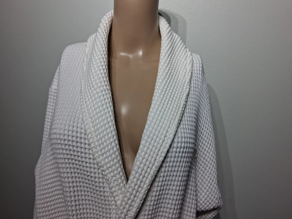 Albornoz Frette Blanco Waffle Algodón Chal Cuello Hecho en Italia Talla XL Foto 2 de 4
