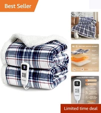 Heated Blanket Electric Throw-50''X60''Ultra Soft Cozy Plaid Flannel Fast Heatin