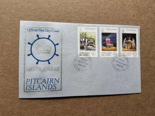 Pitcairn Islands 1977 FDC + QEII Silver Jubilee #160-62 + Silver ENR Crown Cachet