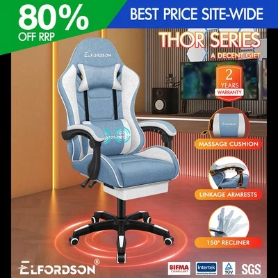 ELFORDSON Massage Office Chair Gaming Racing Recliner Footrest Executive Blue PC