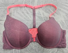 VICTORIA'S SECRET 36C Racerback Bra Purple  Pink Padded w Underwire Front Close