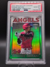 2021 TOPPS BEN BALLER CHROME SHOHEI OHTANI #9 1986 GREEN REFRACTOR /99 PSA 10