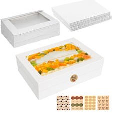 12pcs Cake Boxes with Board 19x14x4.5 Inches White Bakery Large Window