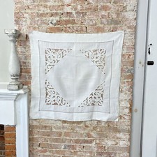 32X32 Antique handmade French White Lace tablecloth square damask festive Chris