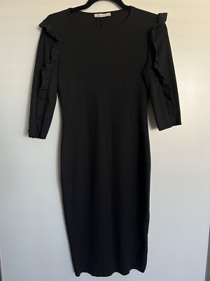 Zara Trafaluc Black Bodycon Dress 3/4 Sleeve Knee Length Size Small NWT |  eBay