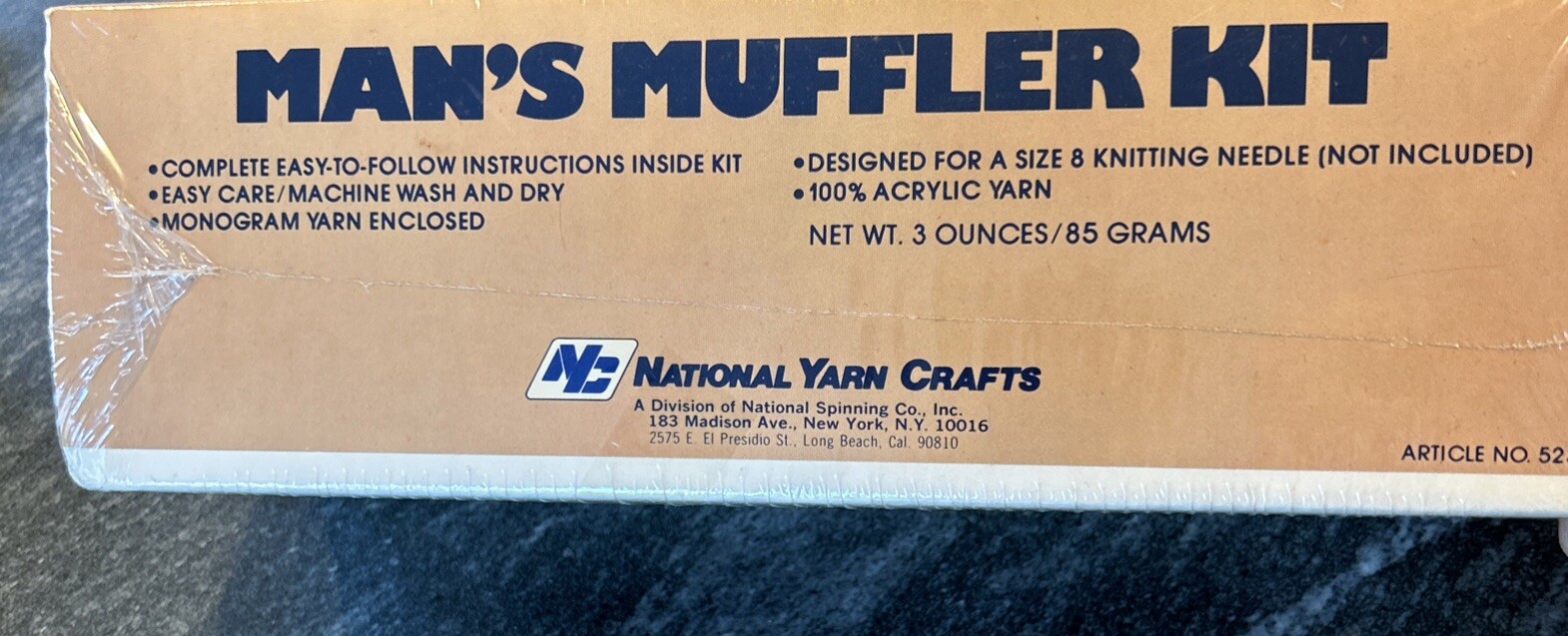 National Yarn Crafts Mans Muffler Scarf Kit #5236 New in Box Navy Blue Acrylic