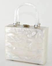 Vintage StyleCraft Handbag Purse White Pearlized Marbled Lucite Vanity Attache
