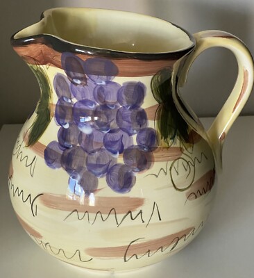 HD Design Napa Grape Vine Clusters Handpainted Water Pitcher (Discontinued )