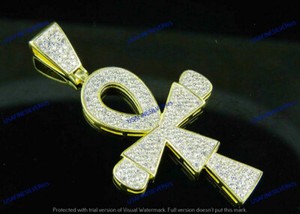 Authentic 1.2 CT Moissanite Flare Edge Ankh Cross Charm Pendant 14K Yellow Gold Plated