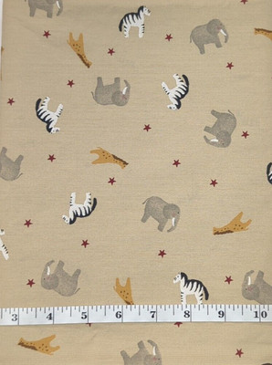 Vintage Unbranded Animals Zebra Giraffe Elephant on Tan Cotton 1.25yds