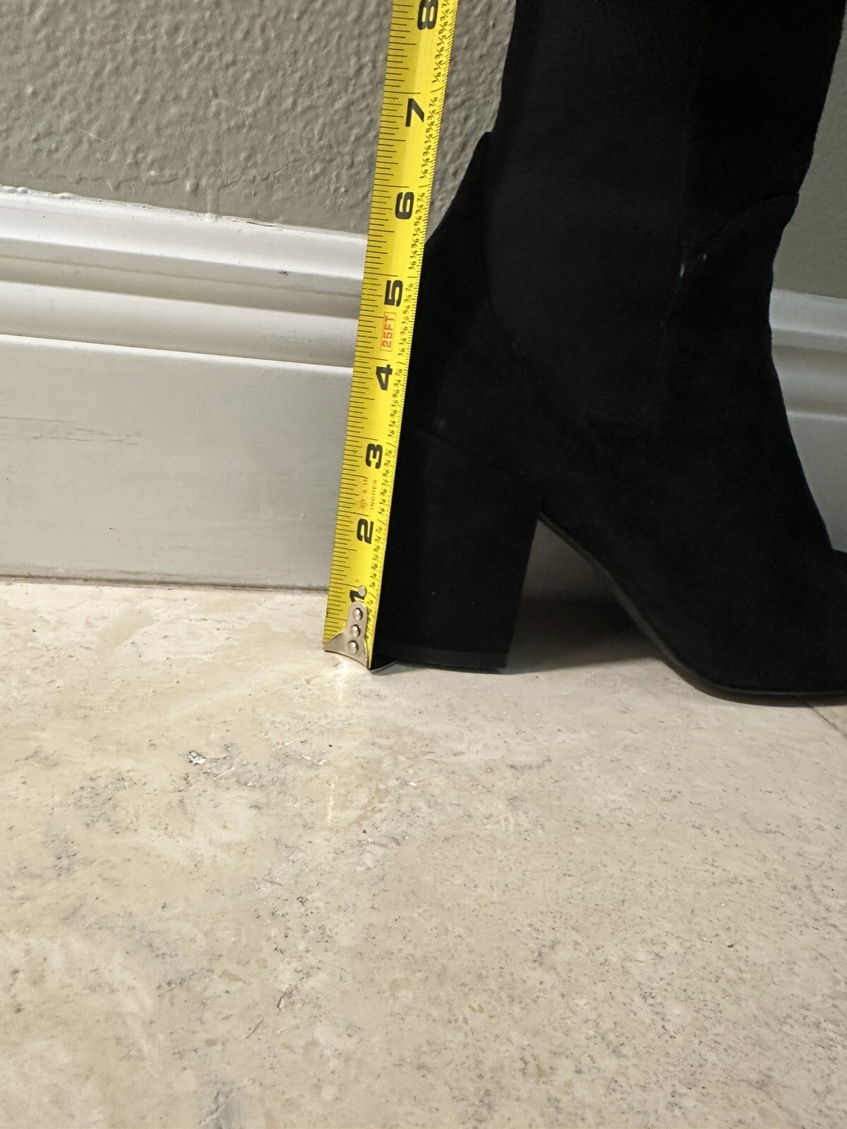 Stuart Weitzman Black Suede & Microstretch  Over The Knee Boots 8.5 Block Heel