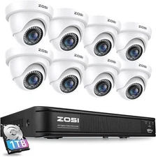 ZOSI H.265+ DVR CCTV Camera System 1080P Dome Camera IR Night Vision  0-1TB HDD