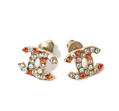 CHANEL Pierce CHANEL COCO Mark/CC Gold/Red Multi Rhinestone | eBay