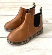 Girls Size 1 Brown Vegan Leather Chelsea Boots Side Zip Kids Shoes NEW