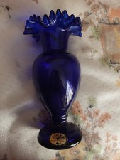 Hand Made Czechoslovakian  Bohemian Crystalex Coblat Blue Vase 