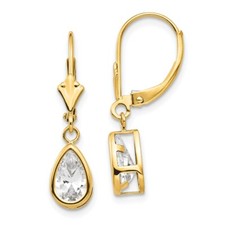 14k Yellow Gold 8x5mm Pear Cubic Zirconia Leverback Earrings Gift for Her