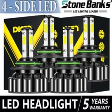4PC 4-Side 9006 HB4 LED Headlight Bulbs Conversion Kit High Low Beam 6500K White