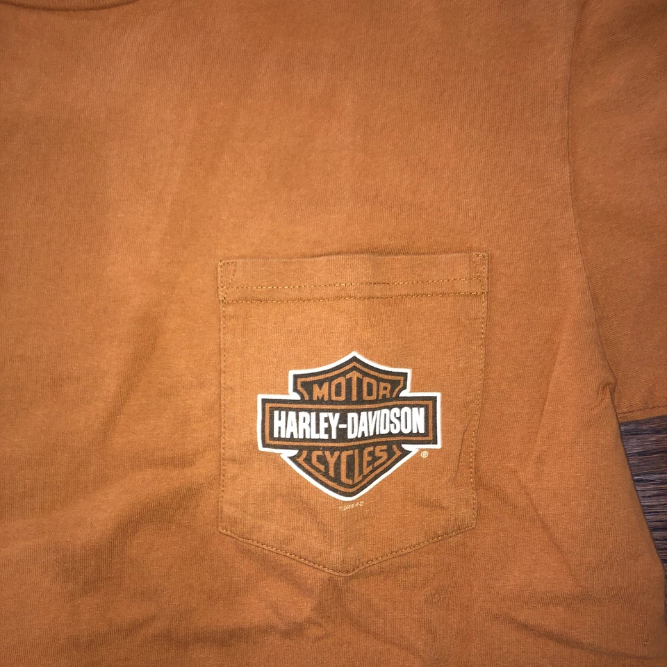 Camiseta Harley-Davison Jamestown Califórnia tamanho grande laranja queimado - Imagem 3 de 4