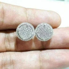 1.00 Ct Pave Set Natural Moissanite Cluster Stud Earrings 14k White Gold Plated